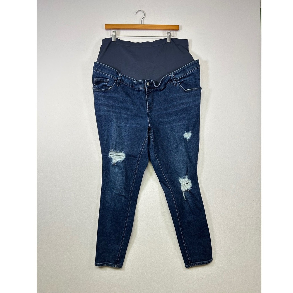 Old Navy Rockstar Super Skinny Maternity Jeans Womens 20 Dark Wash Distressed